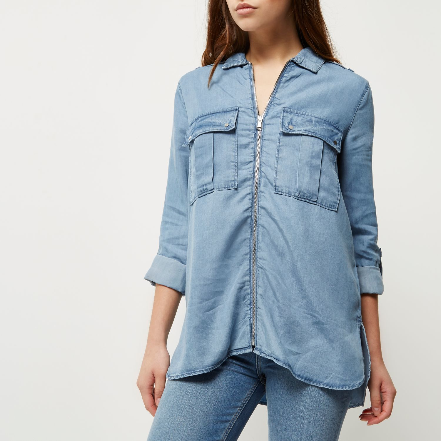 denim zip top