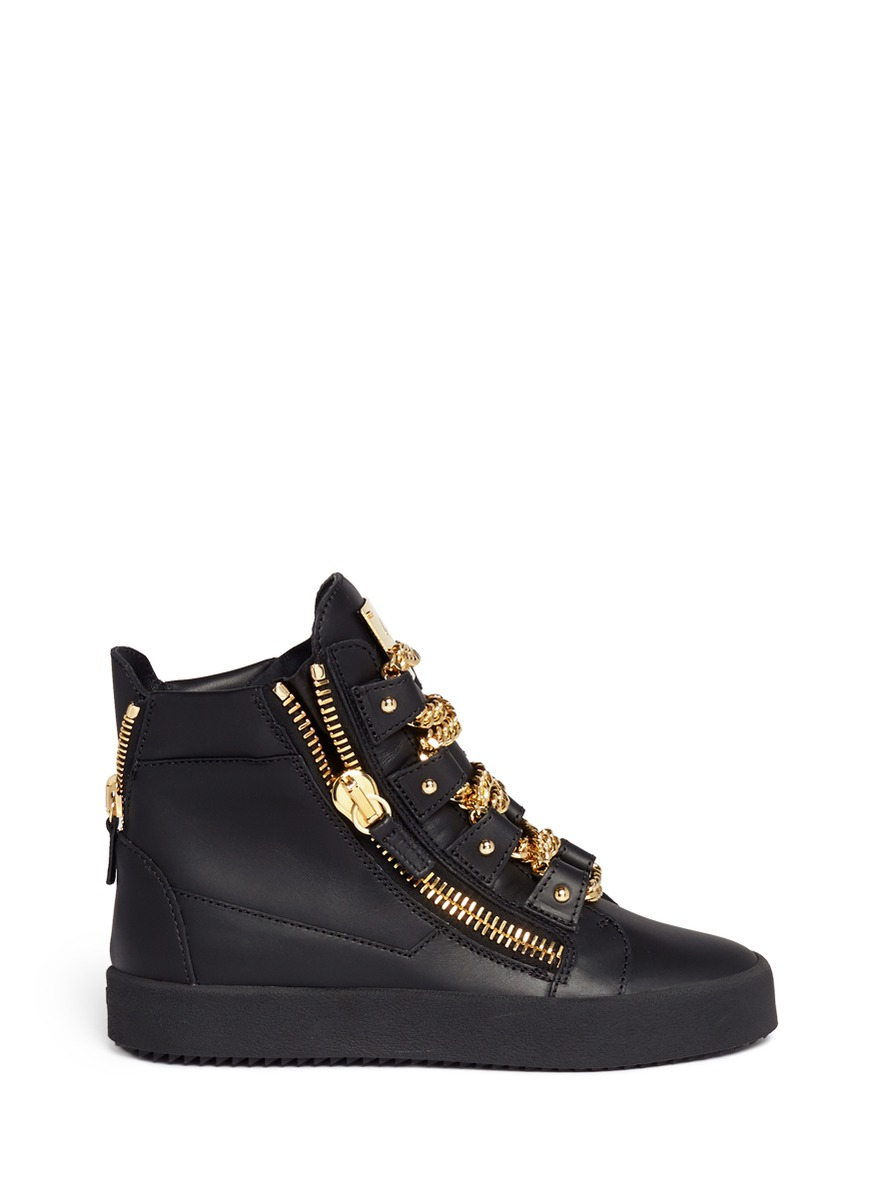 Lyst - Giuseppe Zanotti 'London' Curb Chain Leather Sneakers in Black