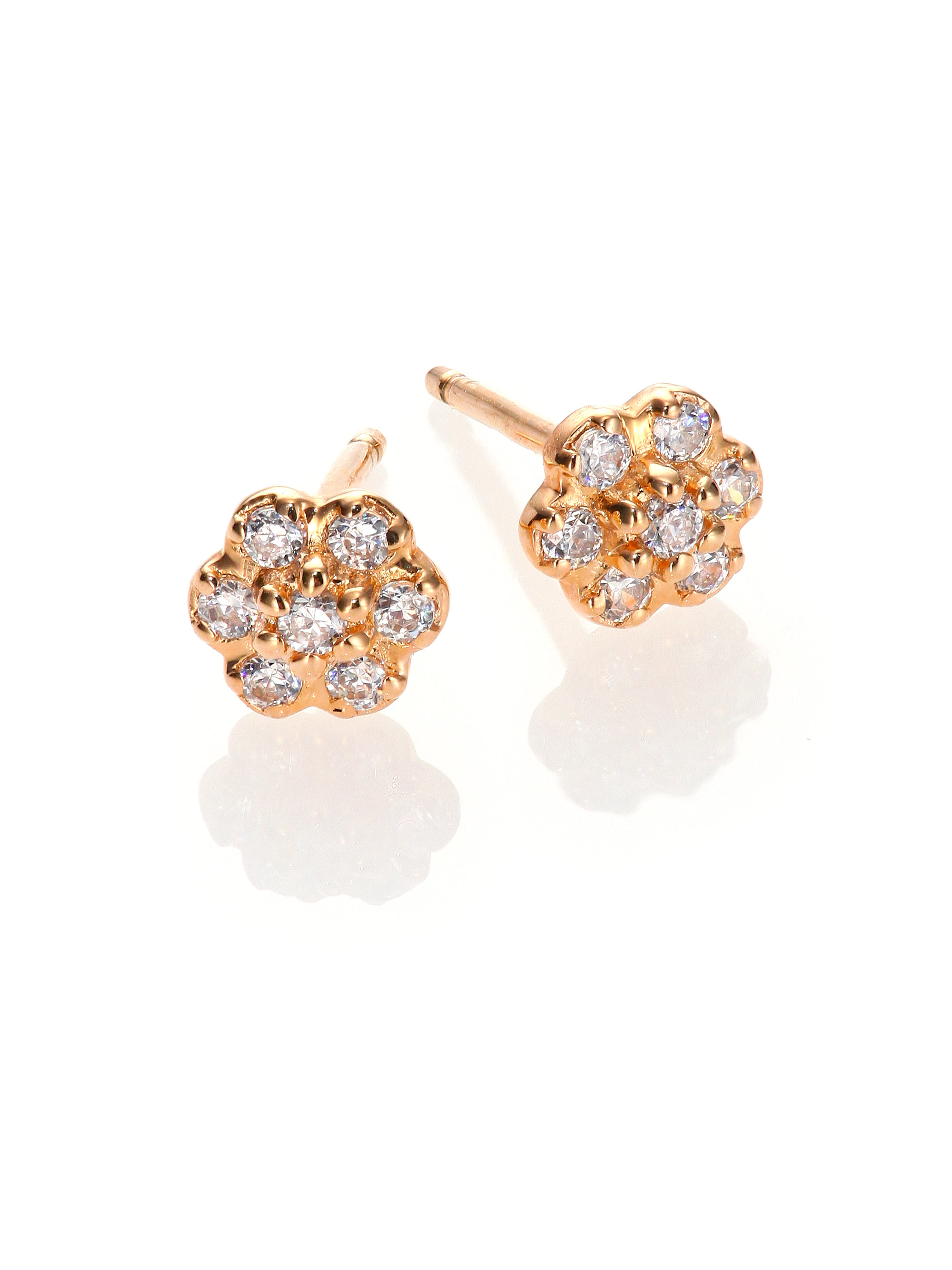Lyst Ginette Ny Diamond 18k Rose Gold Mini Lotus Stud Earrings Gallery