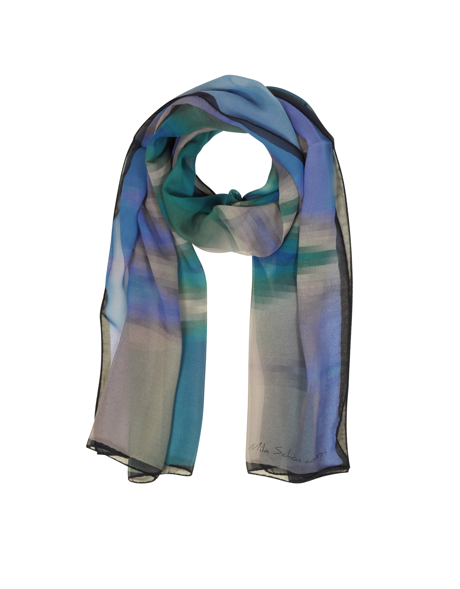Lyst - Mila Schon Gradient Turquoise/blue & Stripe Print Silk Long ...