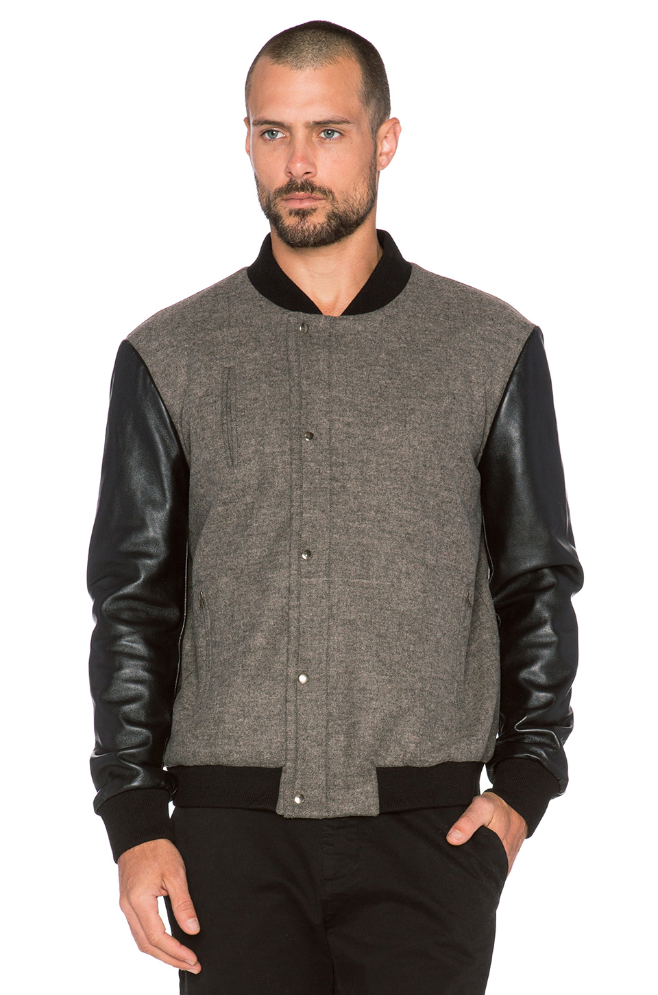 Lot78 Varsity Bomber in Gray for Men (Grey Melange & Black) Lyst