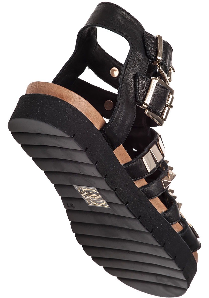 black caged sandals flat