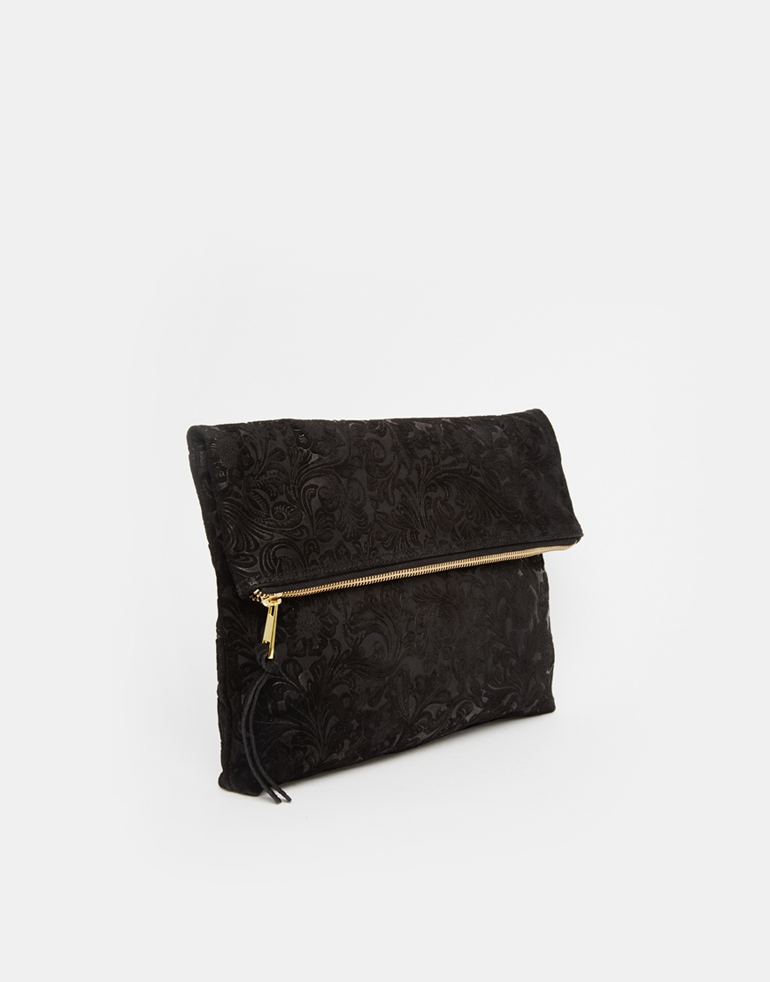 black suede effect clutch bag