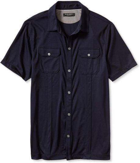 Banana Republic Luxe Touch Short Sleeve Utility Shirt Preppy Navy in ...