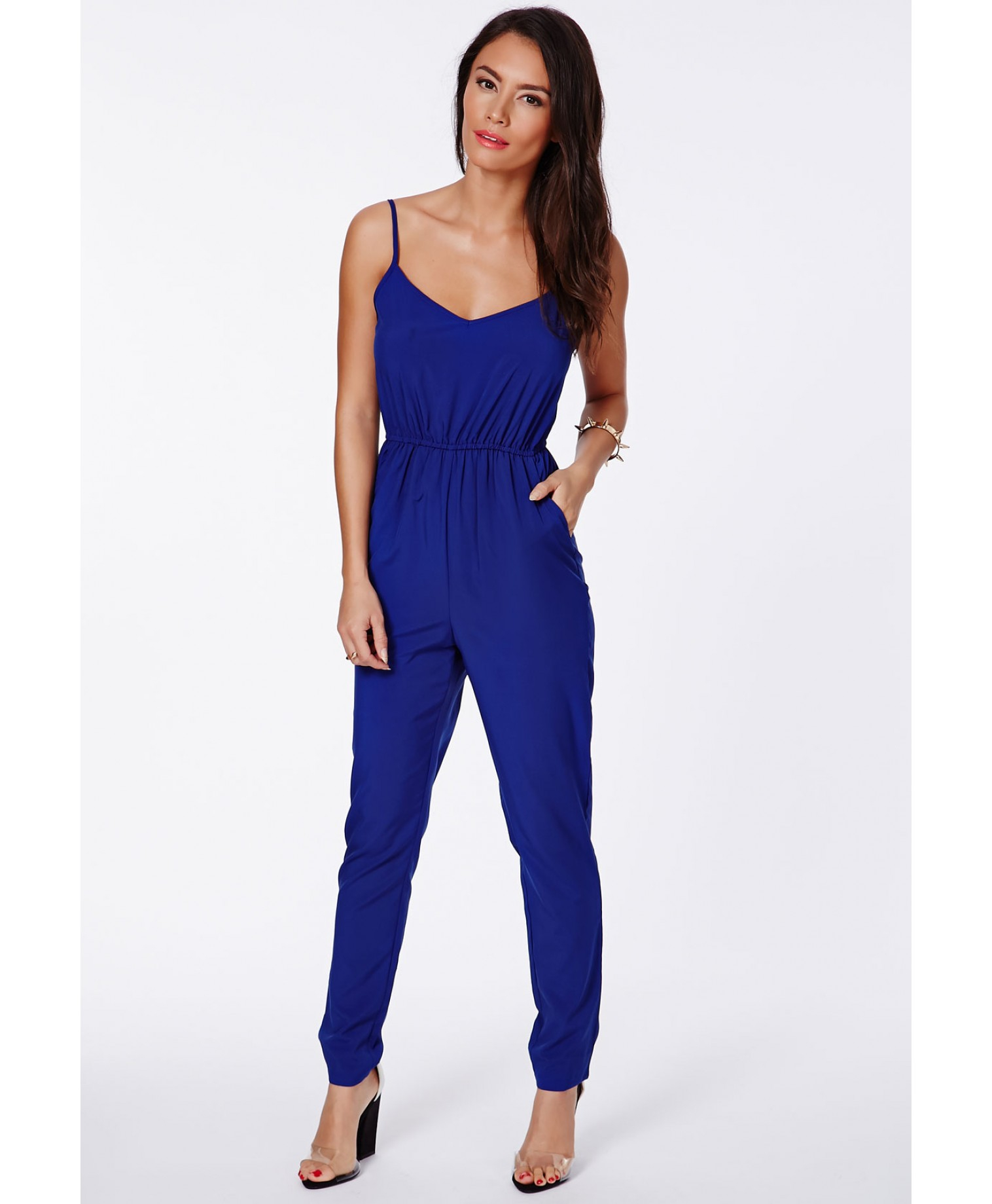 Missguided Kelsey Cobalt Blue Tailored Strappy Jumpsuit In Blue Lyst