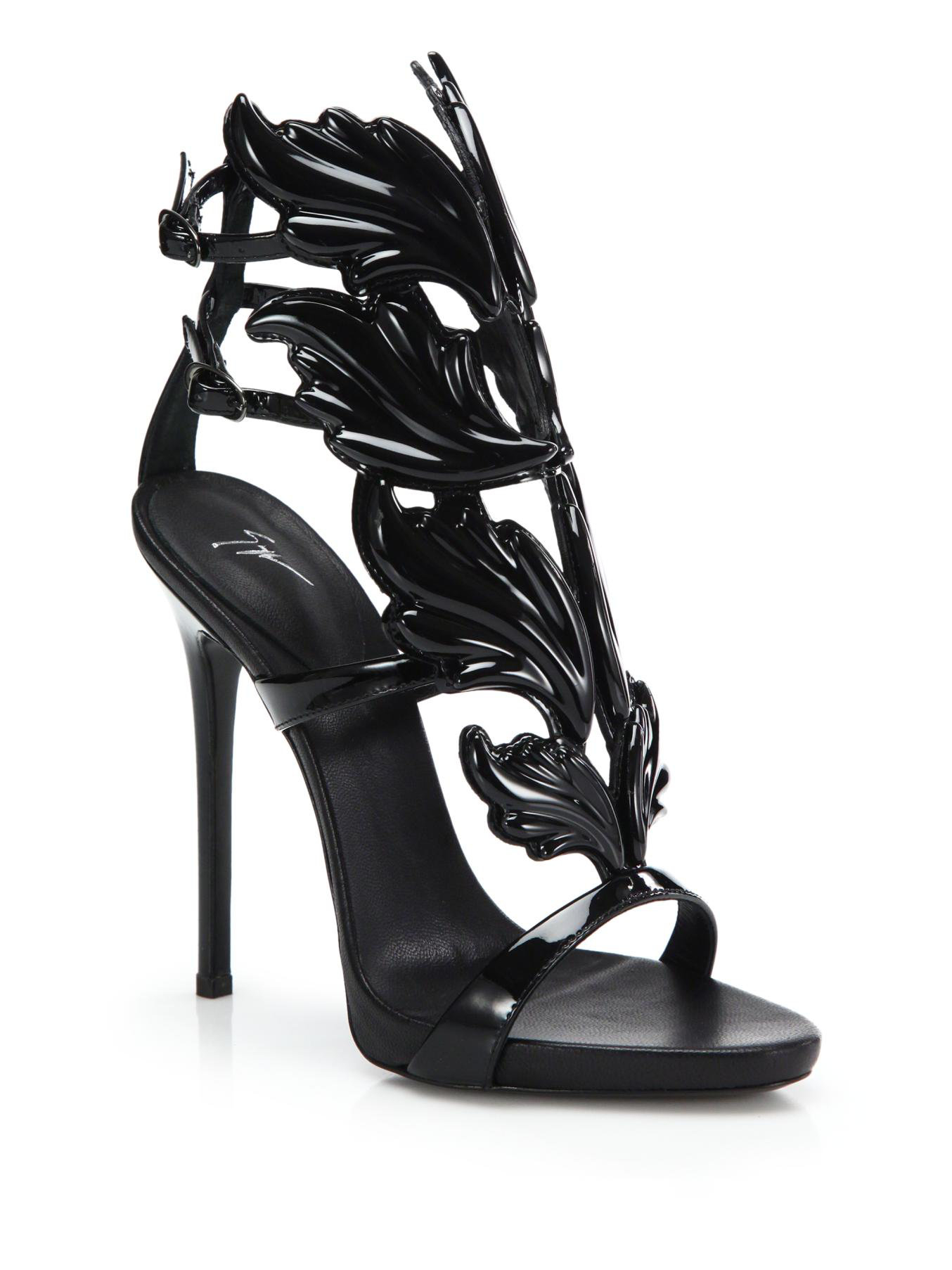 Giuseppe zanotti Leather Wing Sandals in Black | Lyst