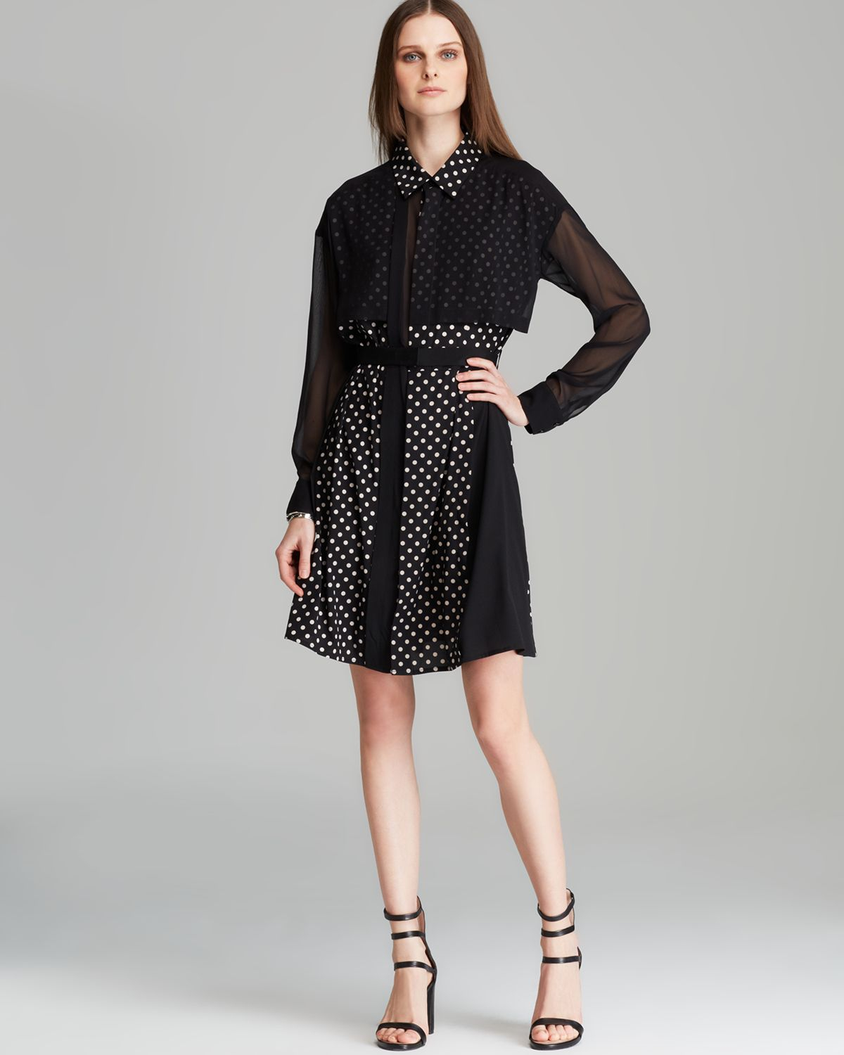 Lyst Dkny  Belted Polka Dot Print Shirt  Dress  in Black