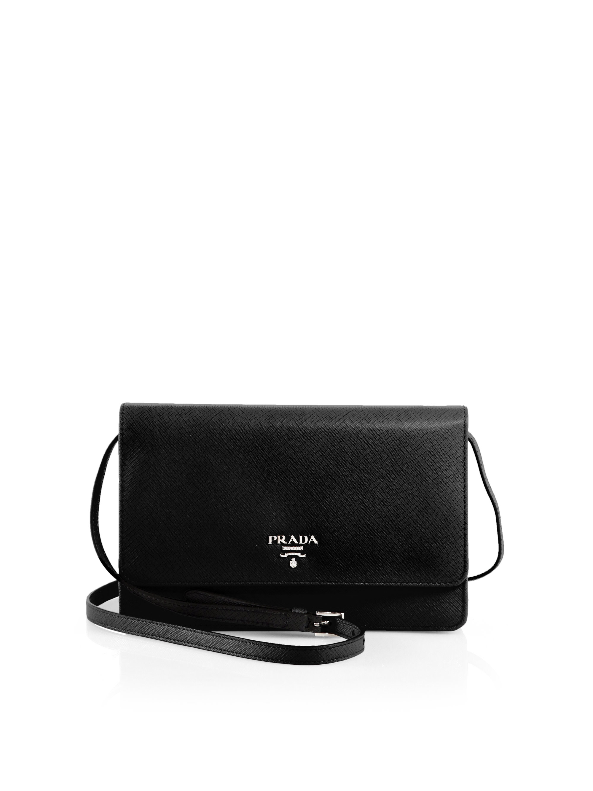 Prada Saffiano Crossbody Clutch in Black (NERO-BLACK) | Lyst  