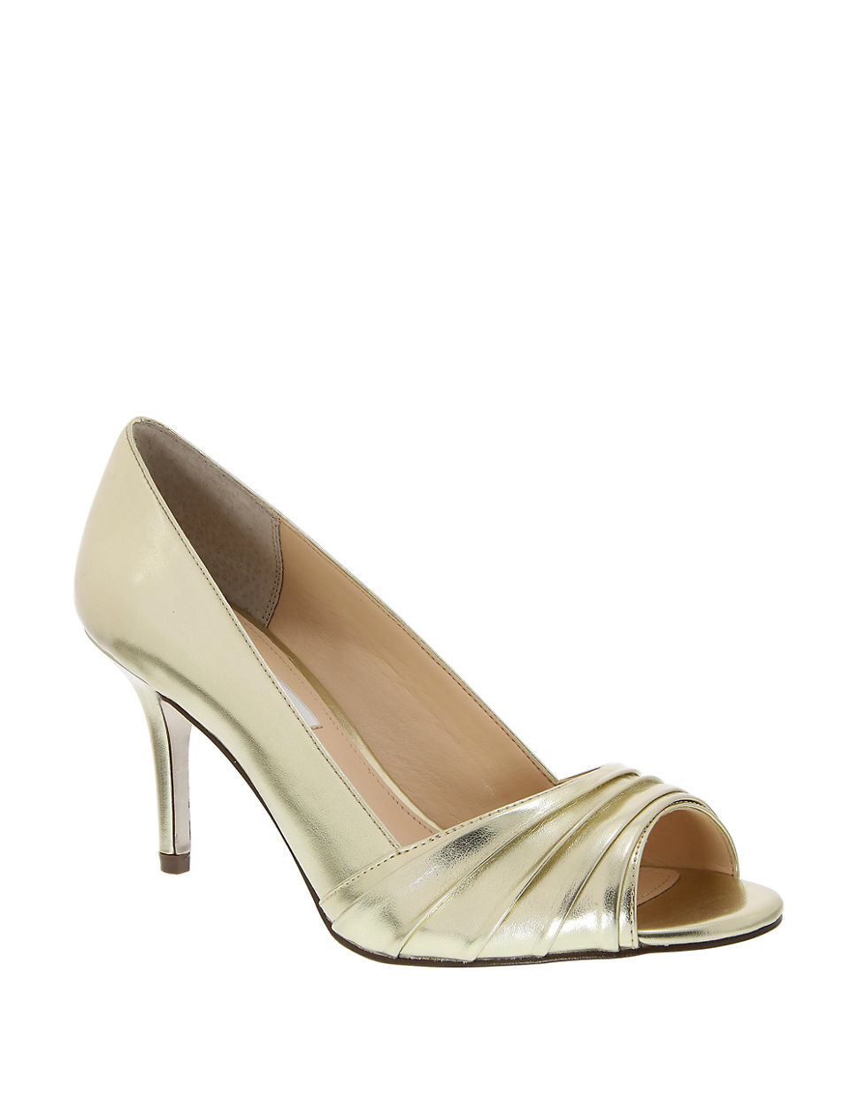 Nina Vesta Peep Toe Pumps In Gold 0946