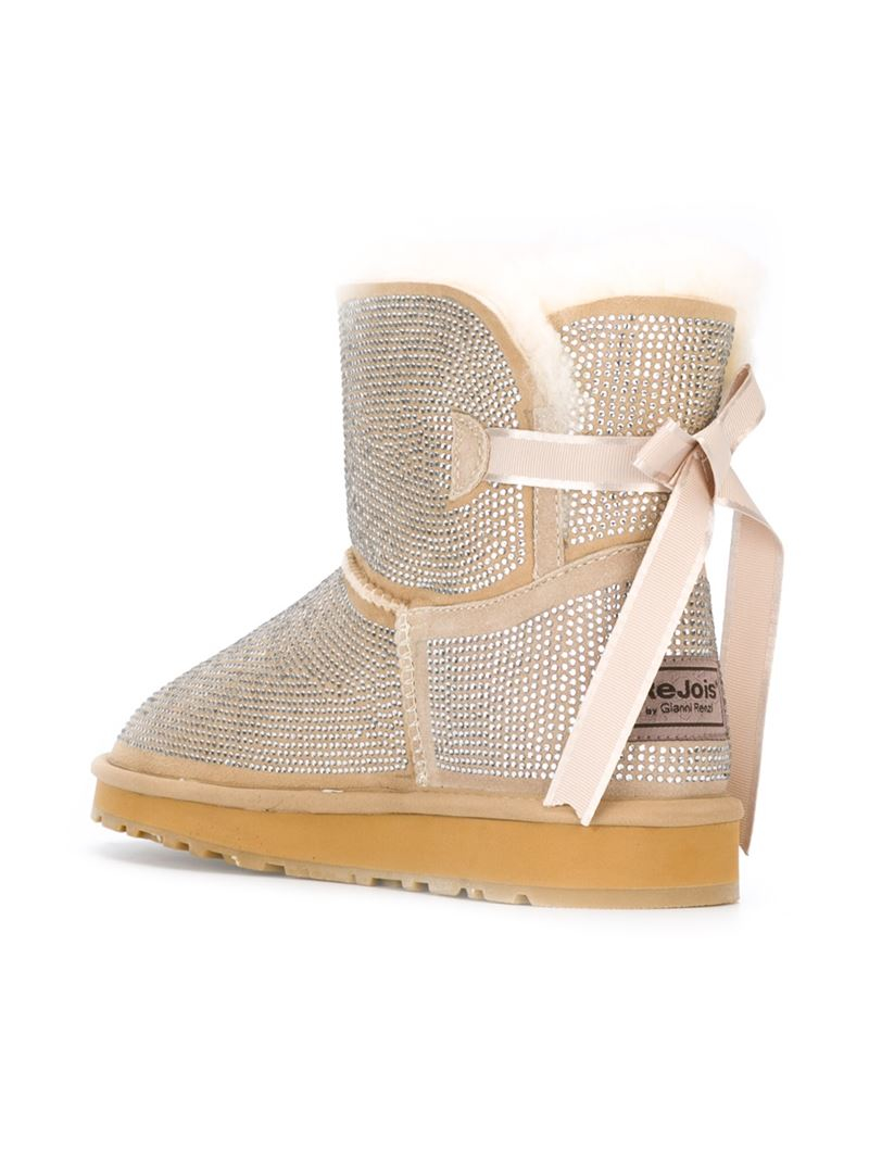 Lyst Gianni Renzi Embellished Flat Boots in Natural