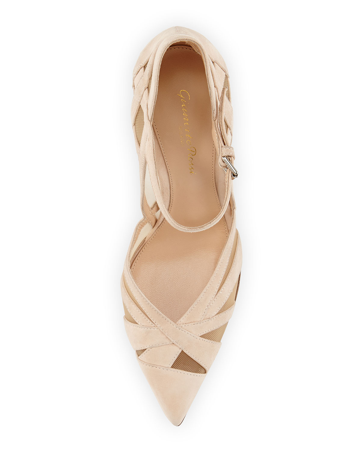 Lyst - Gianvito rossi Suede & Mesh Ankle-Strap Pump in Natural
