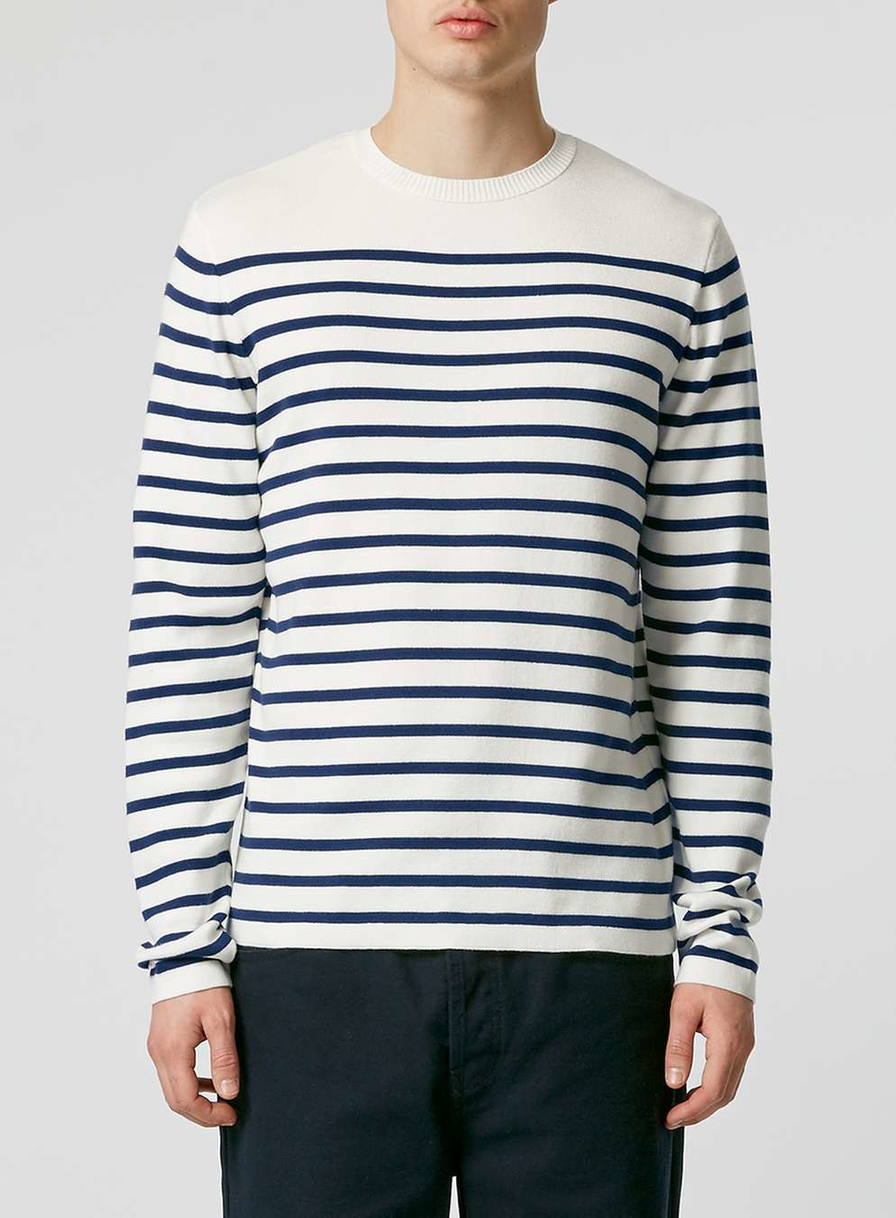 Topman Navy Breton Stripe Crew Neck Sweater in Blue for Men (Cream) | Lyst