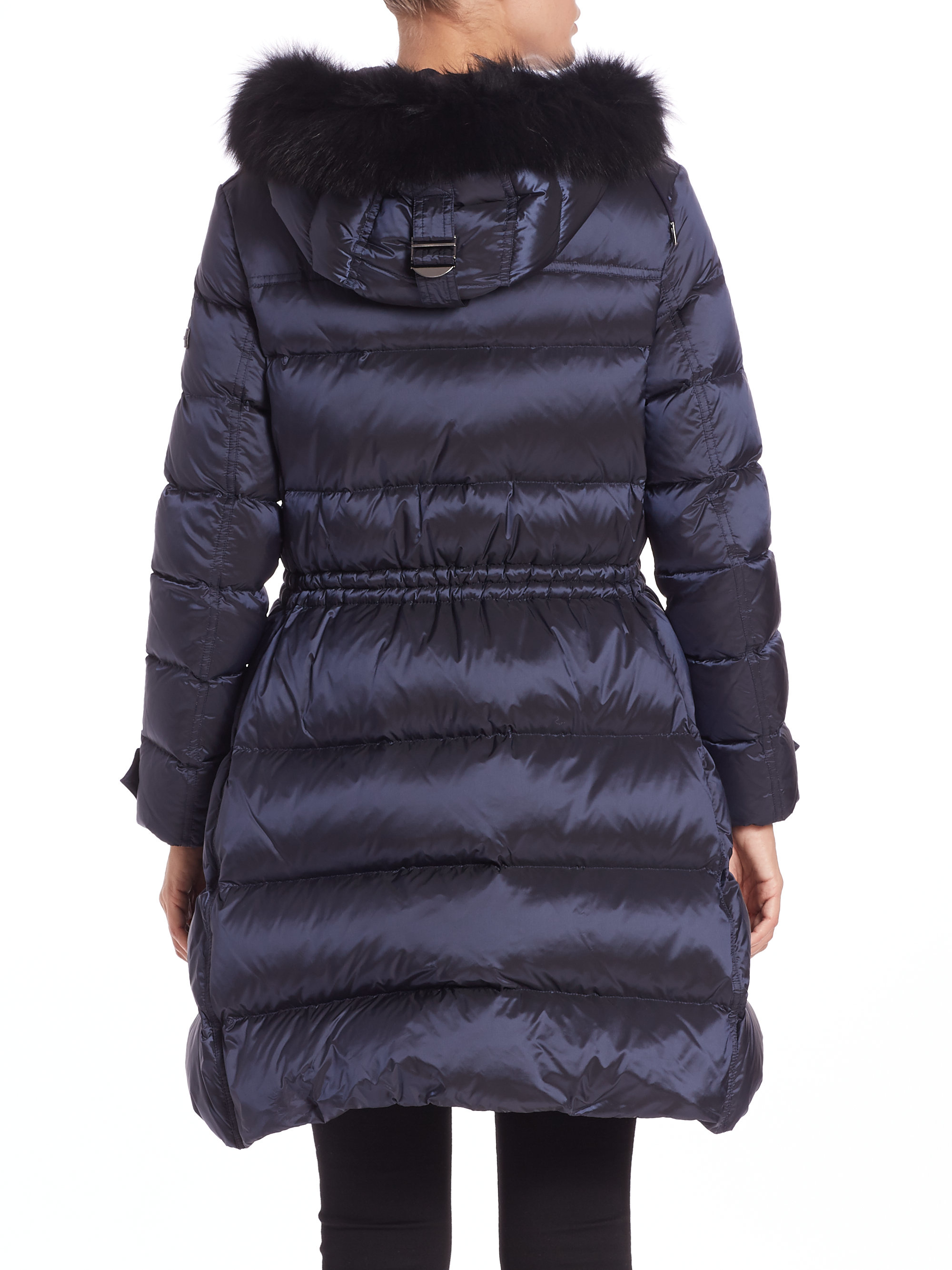 Lyst - Burberry Ribbmoore Fur-trimmed Puffer Coat in Blue