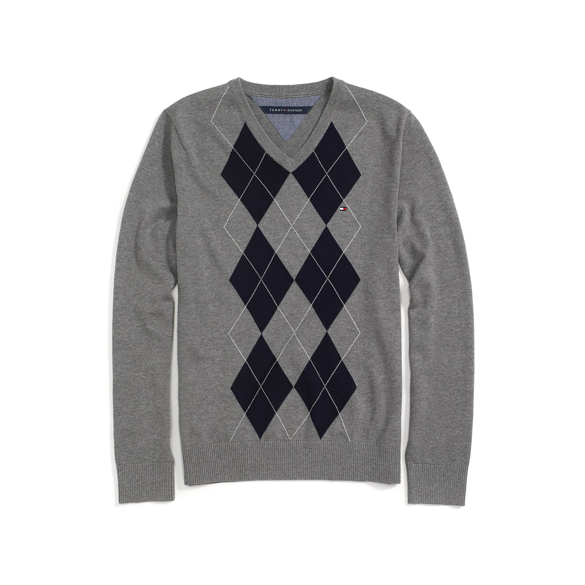 tommy hilfiger grey v neck jumper