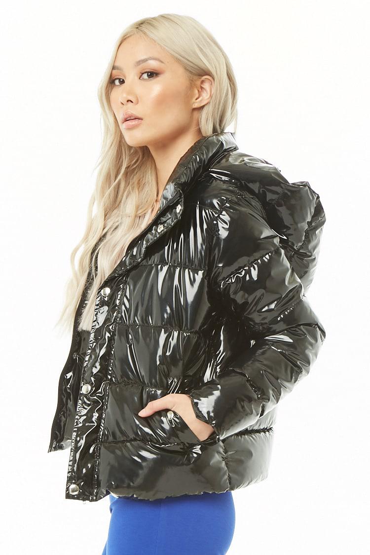 Forever 21 Faux Patent Leather Puffer Jacket In Black Lyst Gallery