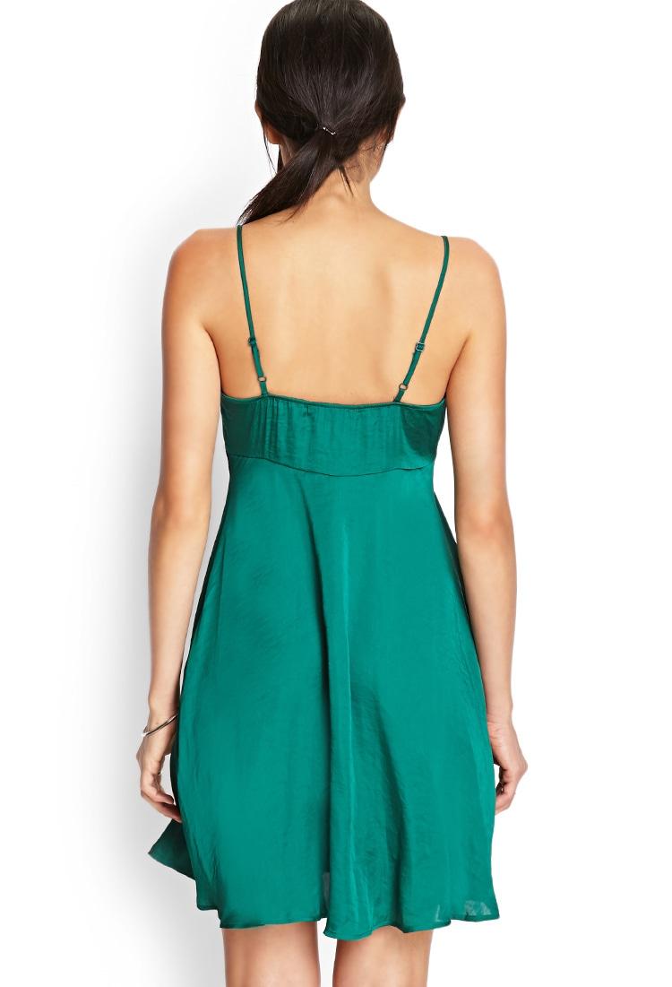 Lyst Forever 21 Sleek Lace Trimmed Slip Dress In Green