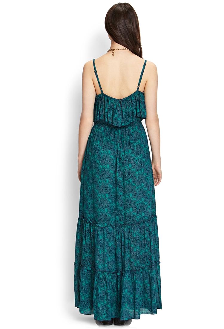 Lyst - Forever 21 Tiered Maxi Dress in Green
