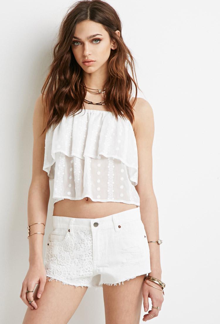 Lyst - Forever 21 Embroidered Panel Cutoffs in Natural