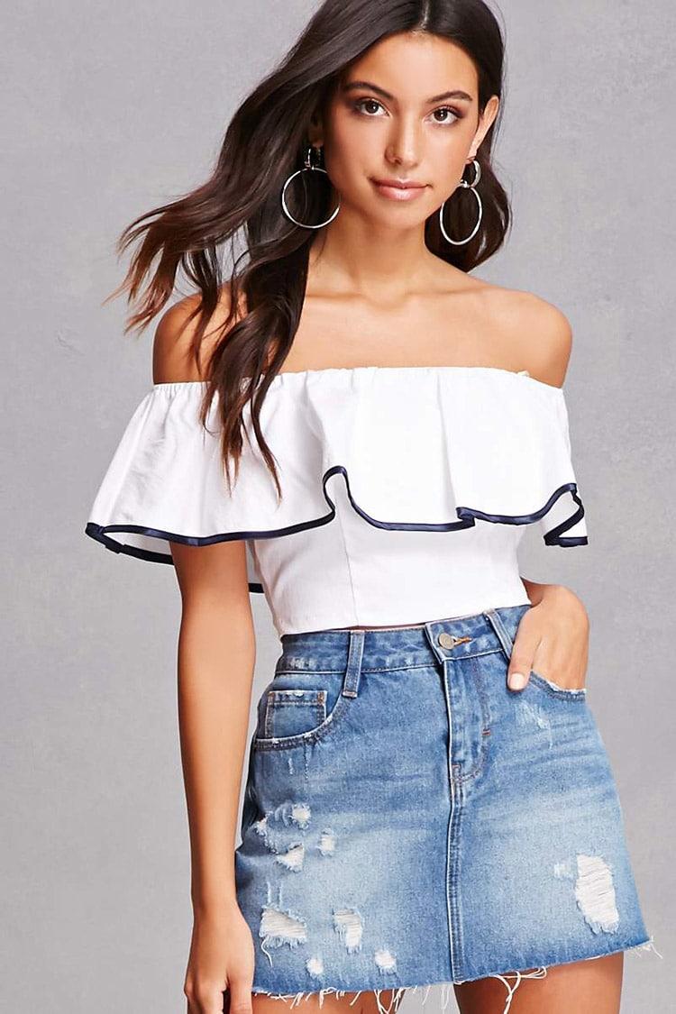 Forever 21 Flounce Crop Top in Blue | Lyst