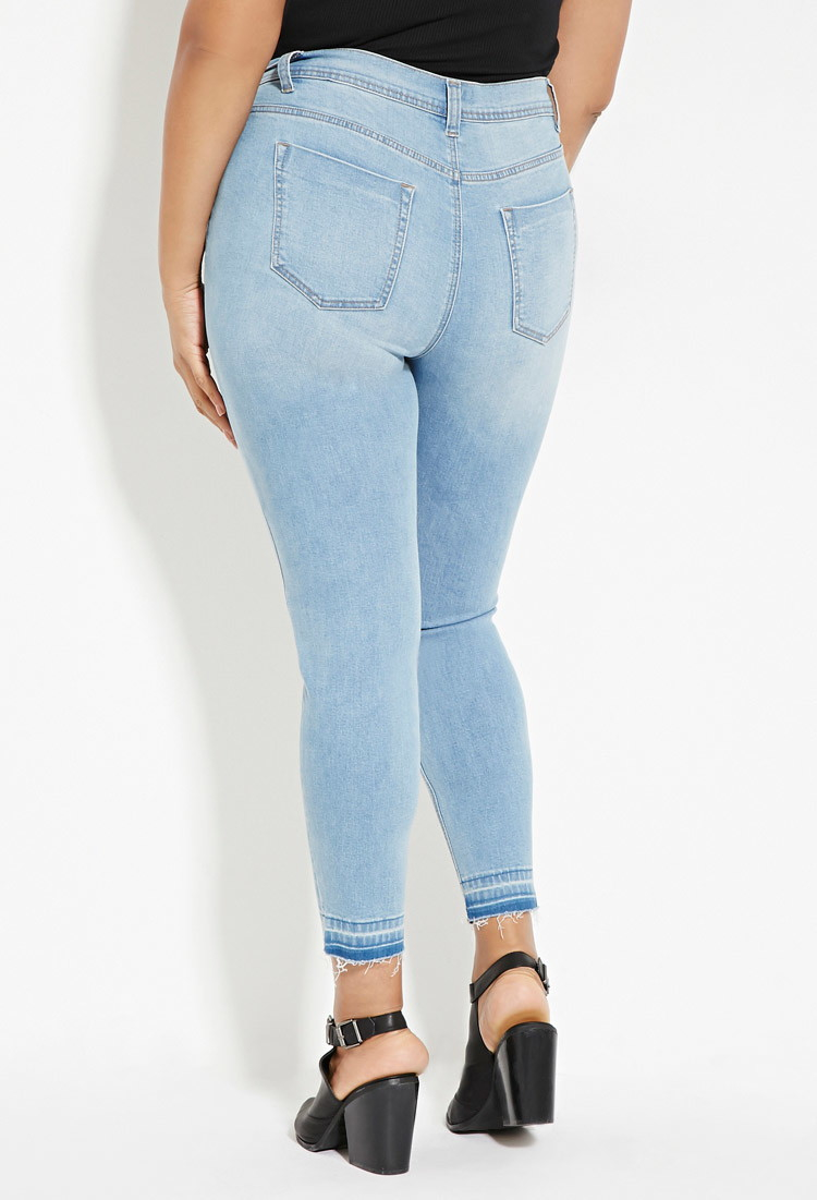 Forever 21 Plus Size Frayed Skinny Jeans in Blue | Lyst