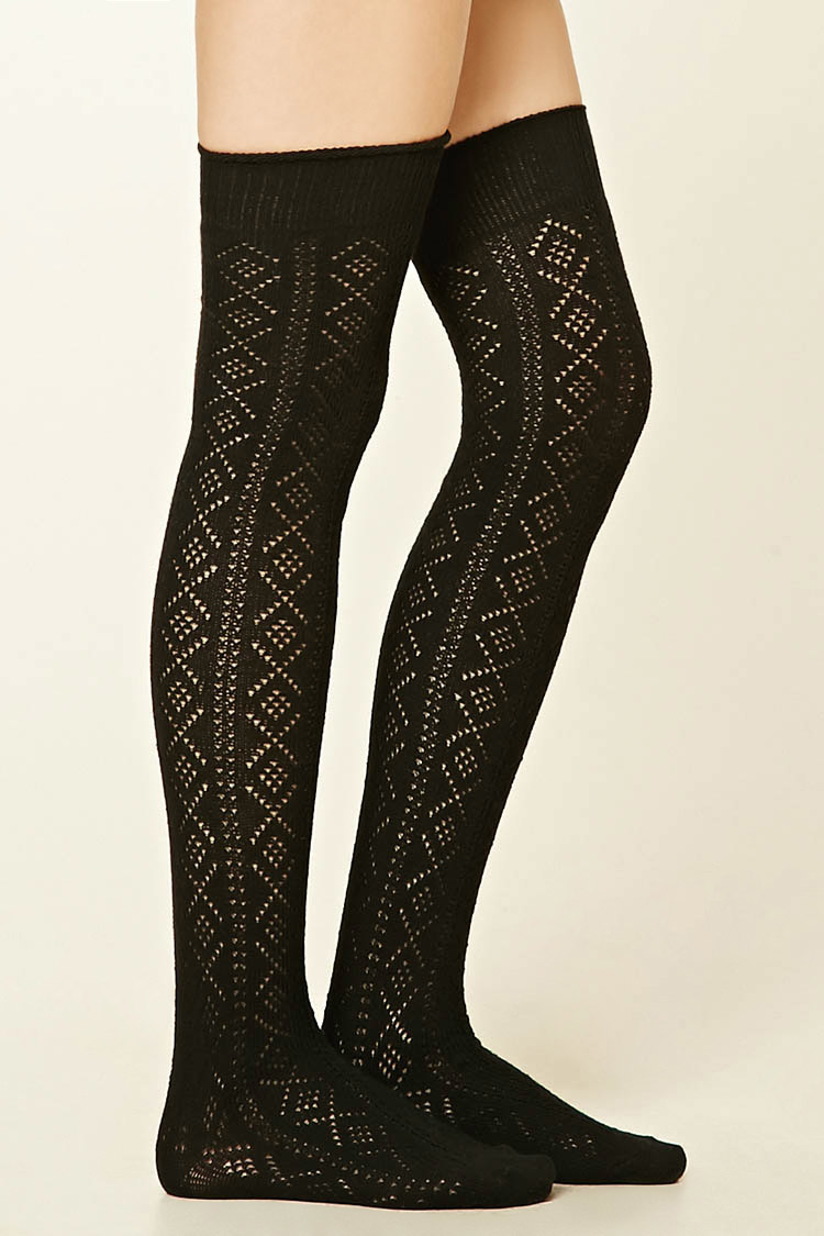 Forever 21 Pointelle Overtheknee Socks in Black Lyst