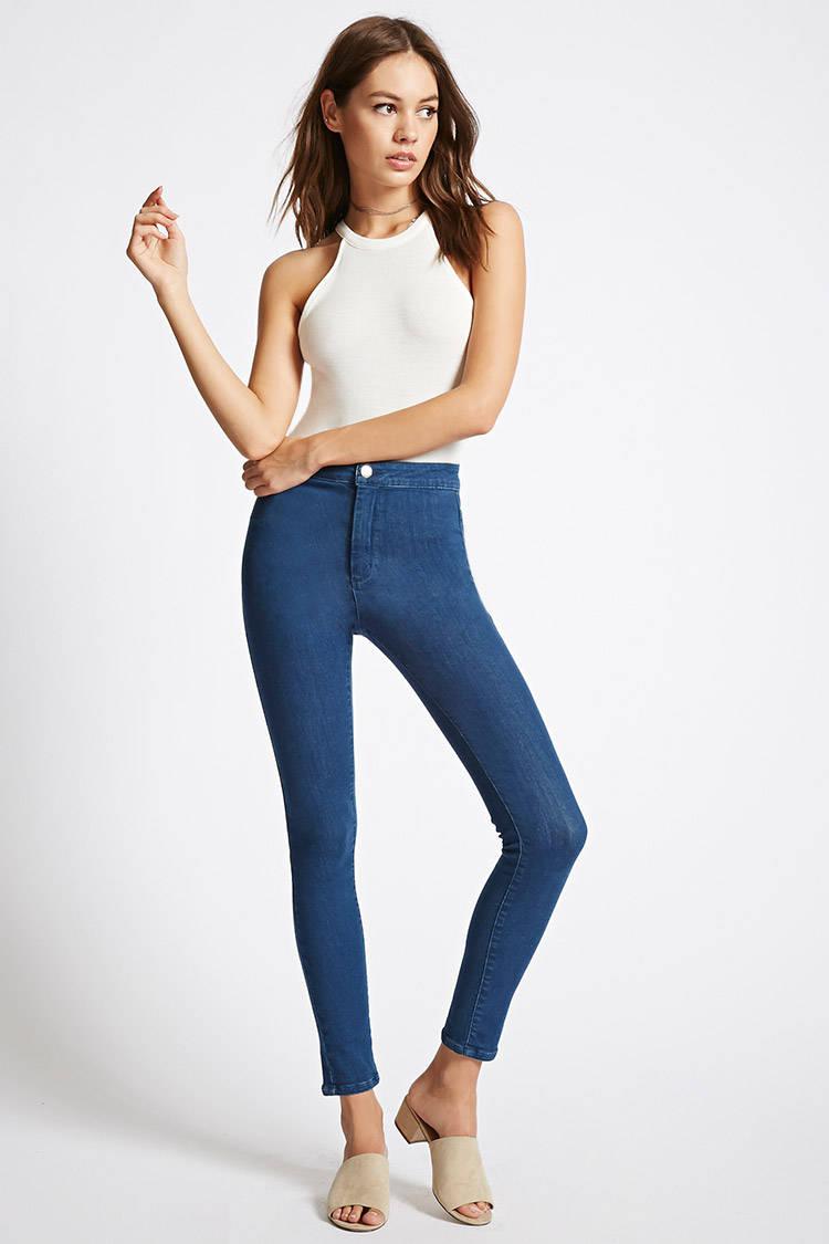 Lyst - Forever 21 High-rise Super Skinny Jeans in Blue