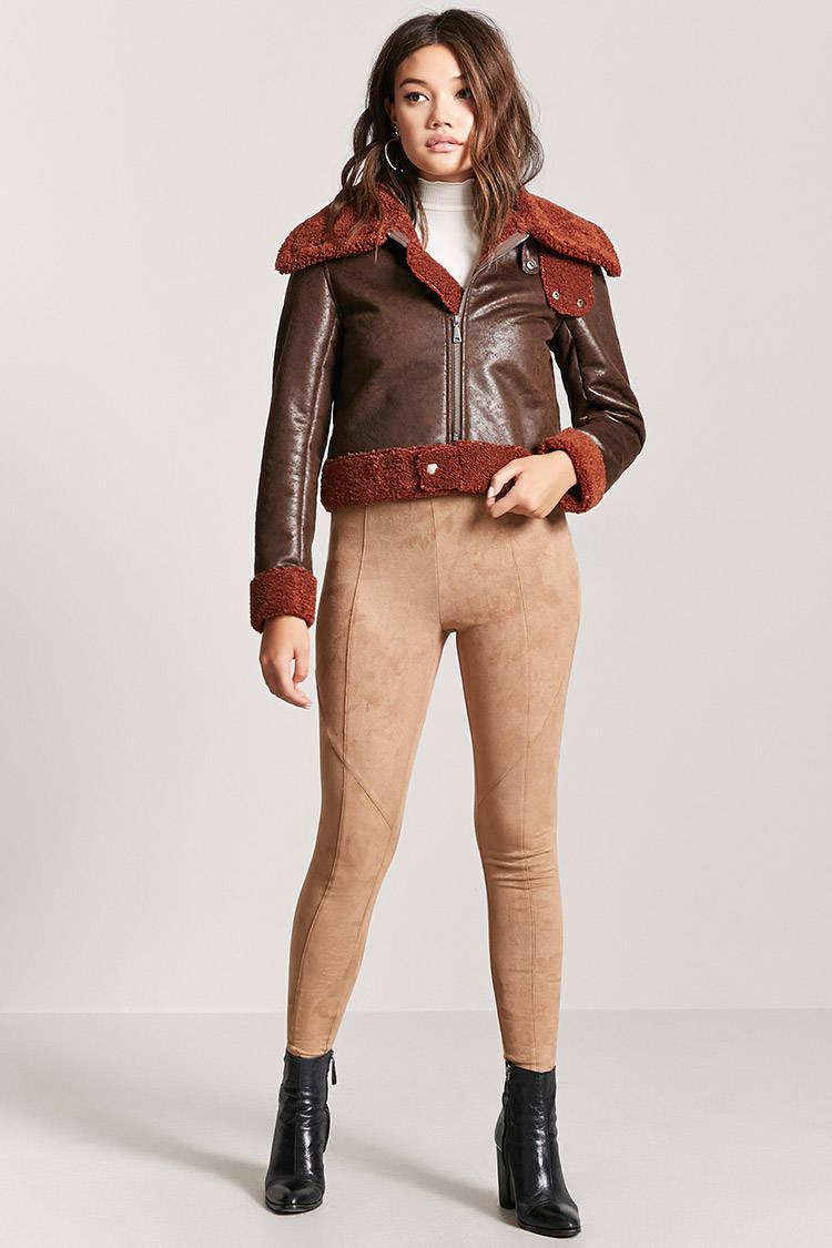 Lyst Forever 21 Faux Nubuck Leather Pilot Jacket In Brown Gallery
