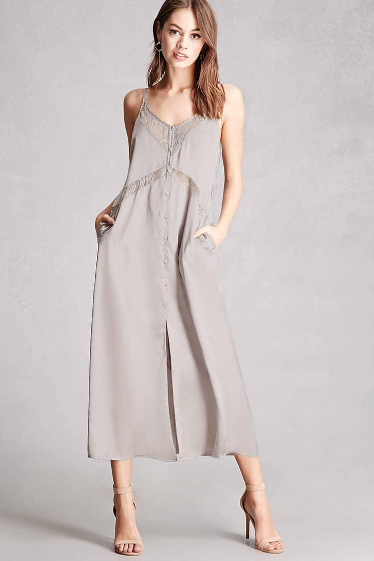 Lyst Forever 21 Pixie Diamond Satin Slip Dress In Gray Gallery