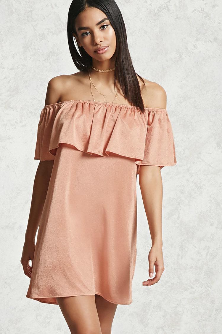 flounce off the shoulder dress