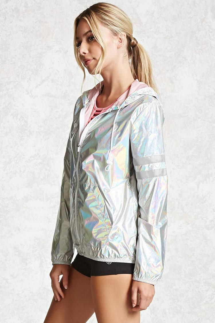 Lyst - Forever 21 Holographic Nylon Zip Jacket in Metallic Gallery