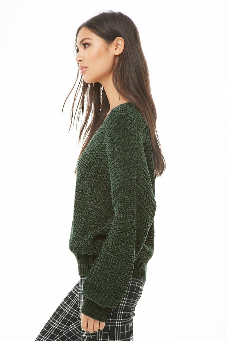 Forever 21 Women's Chenille Dropshoulder Jumper Sweater in Green Lyst