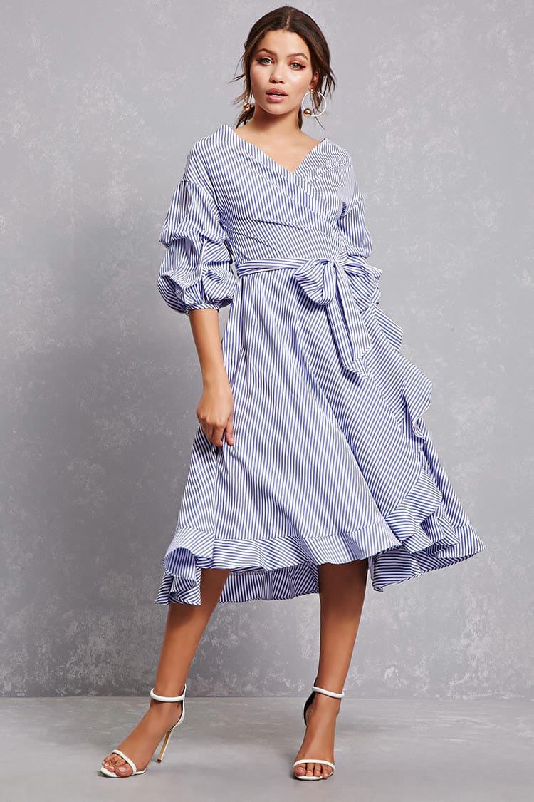 Lyst Forever  21  Ruffled Wrap Shirt  Dress  in Blue