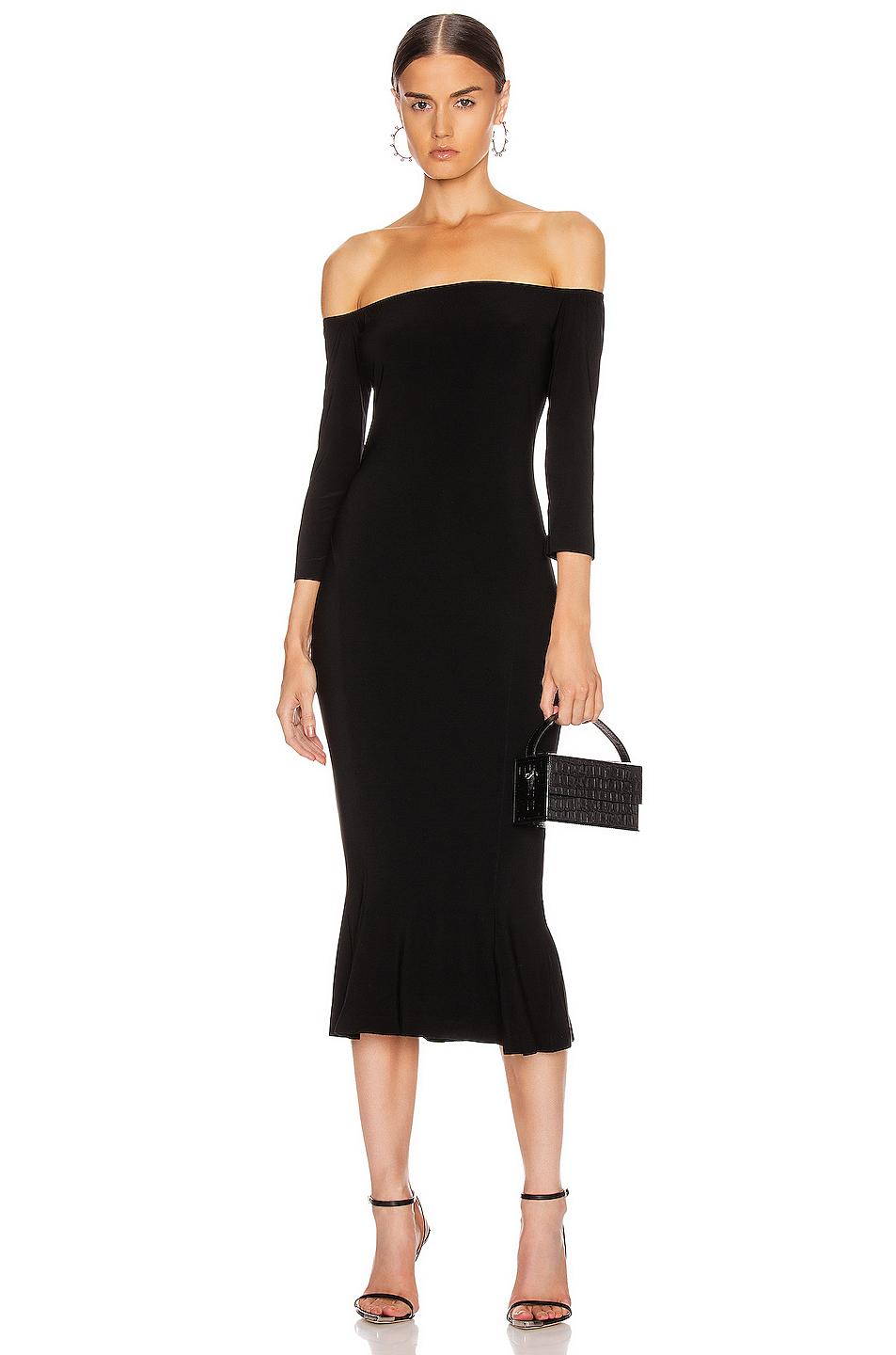 Norma Kamali Synthetic Off Shoulder Fishtail Dress in Black - Lyst