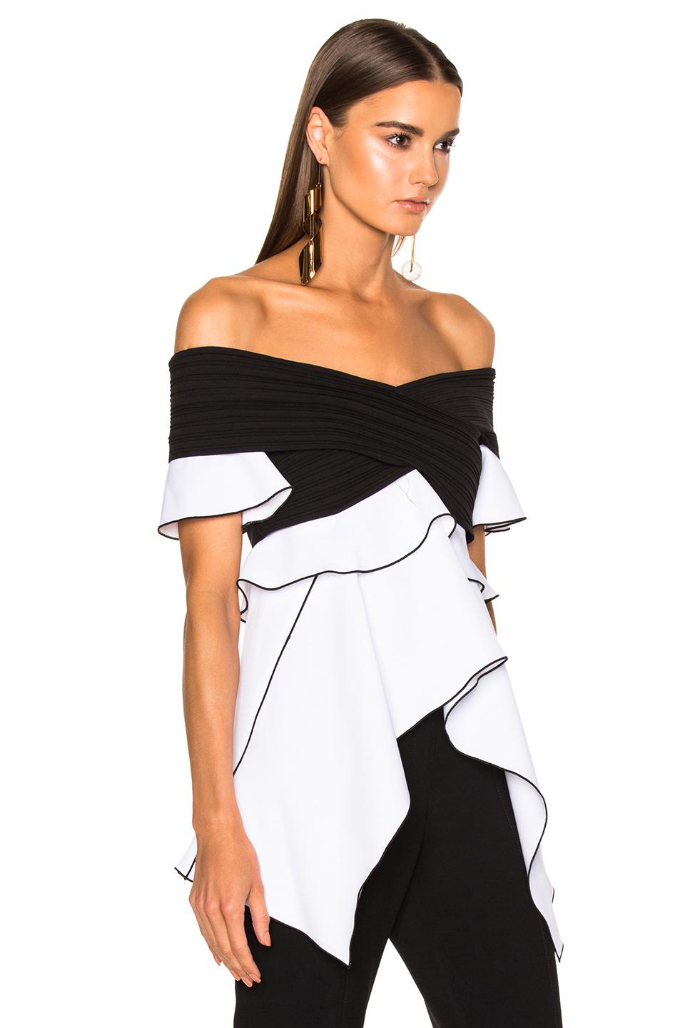 Lyst - Proenza Schouler Pleated Crepe Off The Shoulder Top in Black