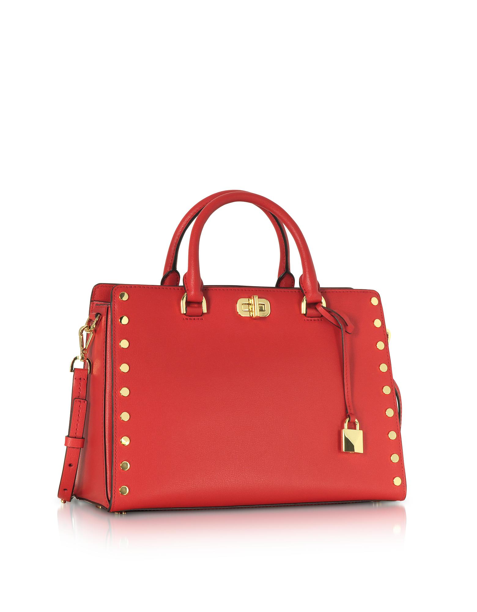 Michael Kors Sylvie Stud Large Bright Red Leather Satchel Bag In Gallery