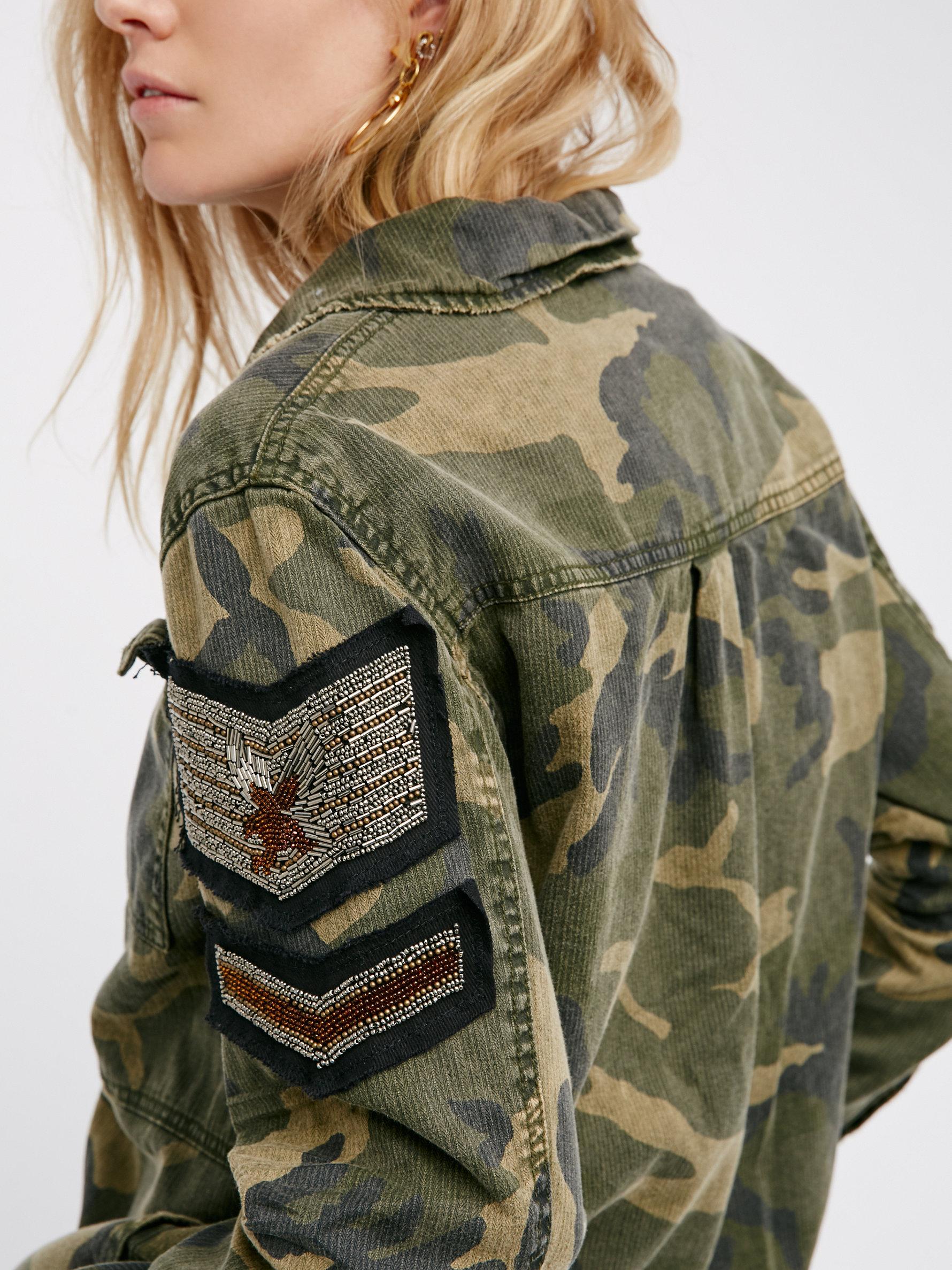 Free people Embellished Military Shirt Jacket in Green Lyst