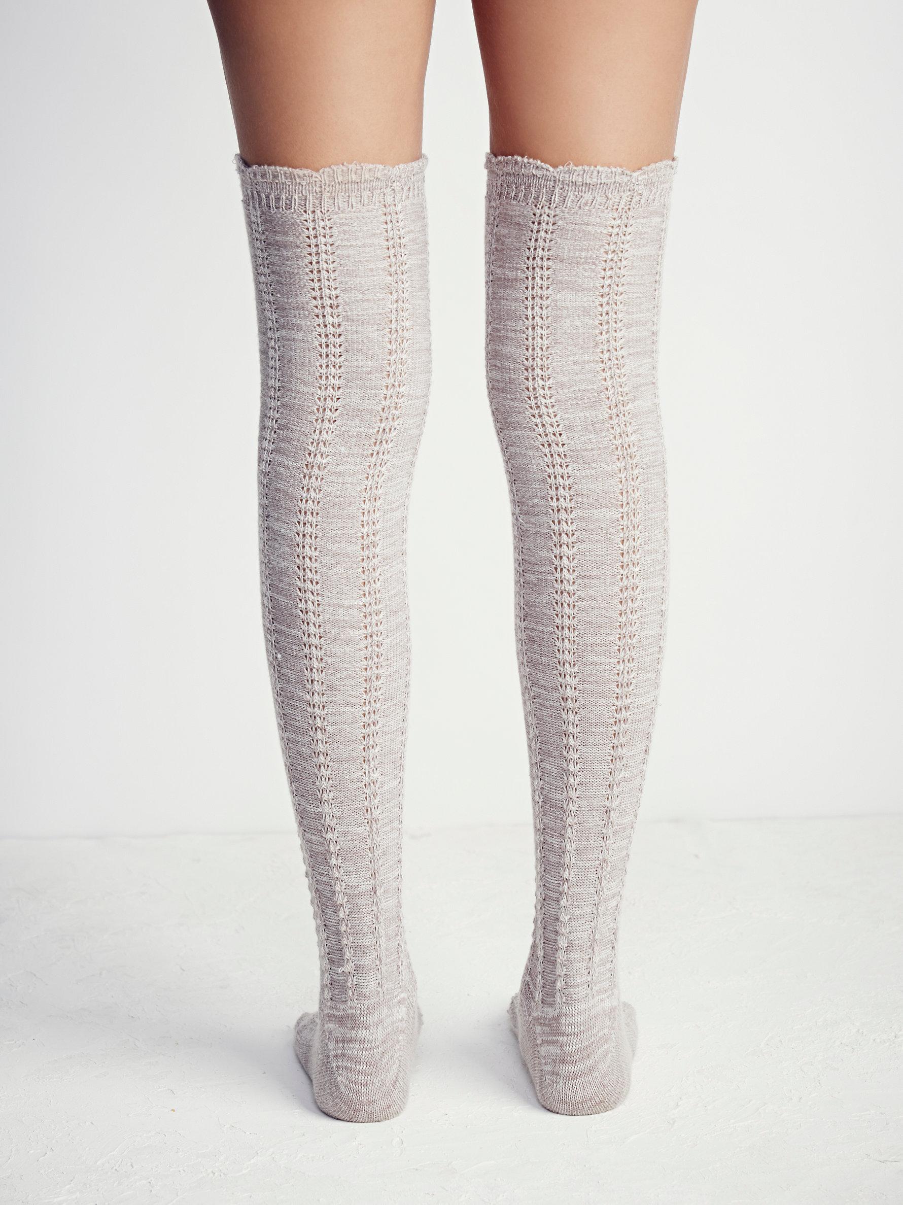 Lyst - Free People Fray Ii Pointelle Over The Knee Sock in Natural