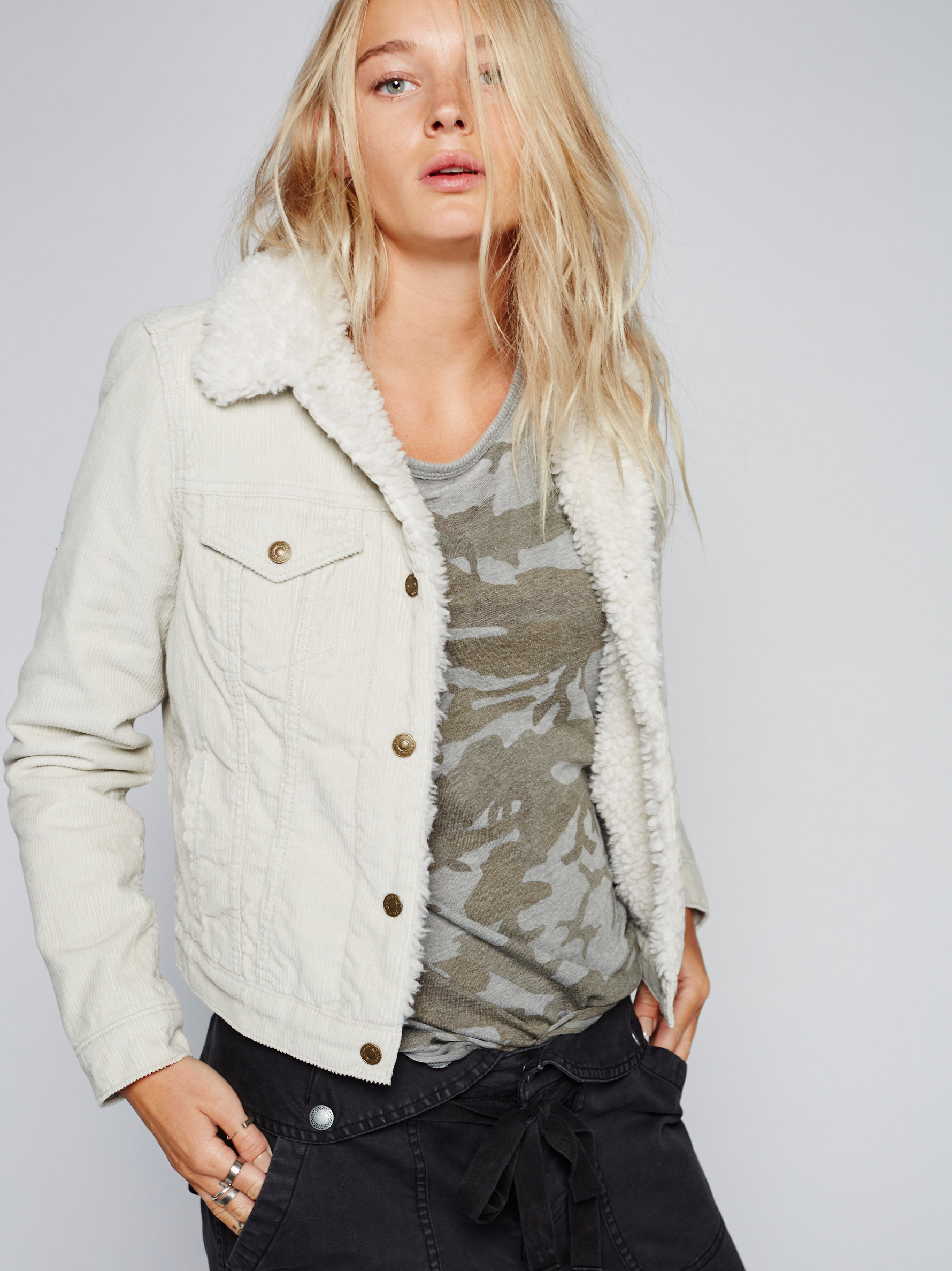 Download Lyst - Free People Trucker Silver Lining Cord Jacket in White
