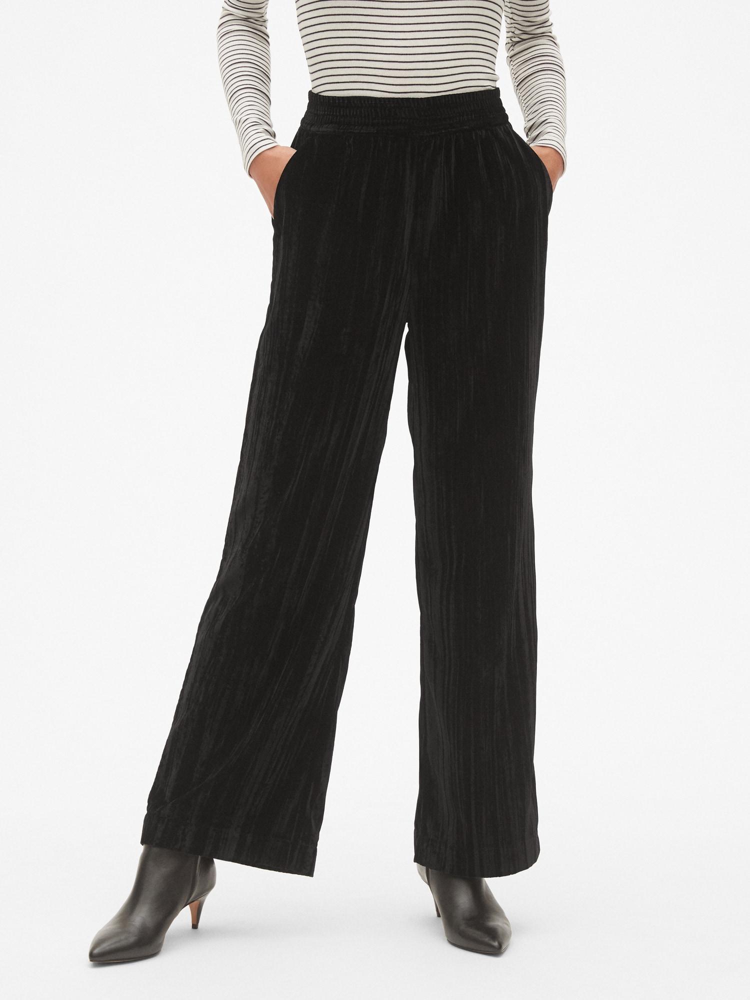 Lyst - Gap High Rise Wide-leg Pants In Crinkle Velvet in Black