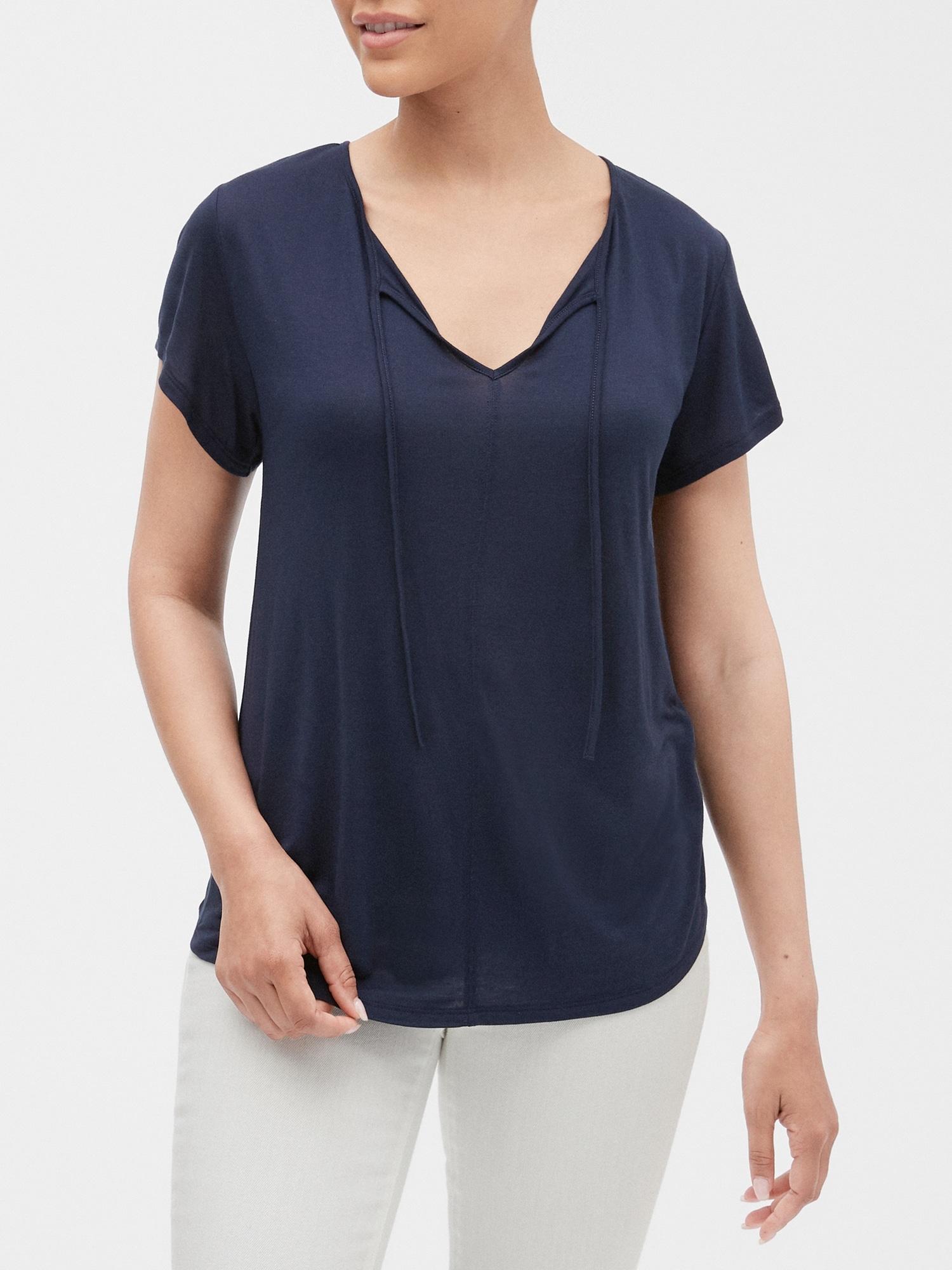 GAP Factory Luxe Jersey Tie-neck T-shirt in Blue - Lyst