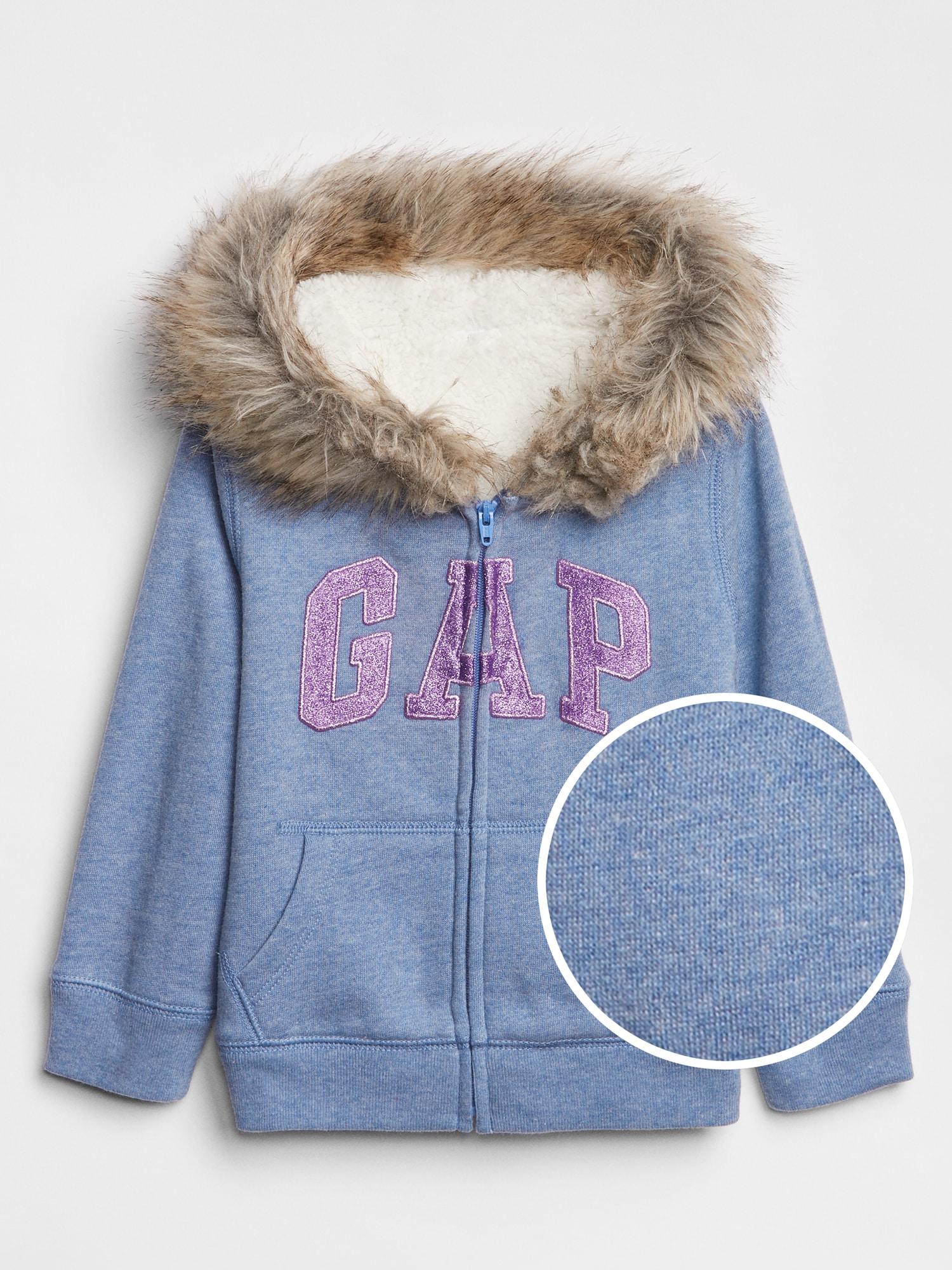 GAP Factory Cozy Fur-trim Logo Zip Hoodie in Blue - Lyst