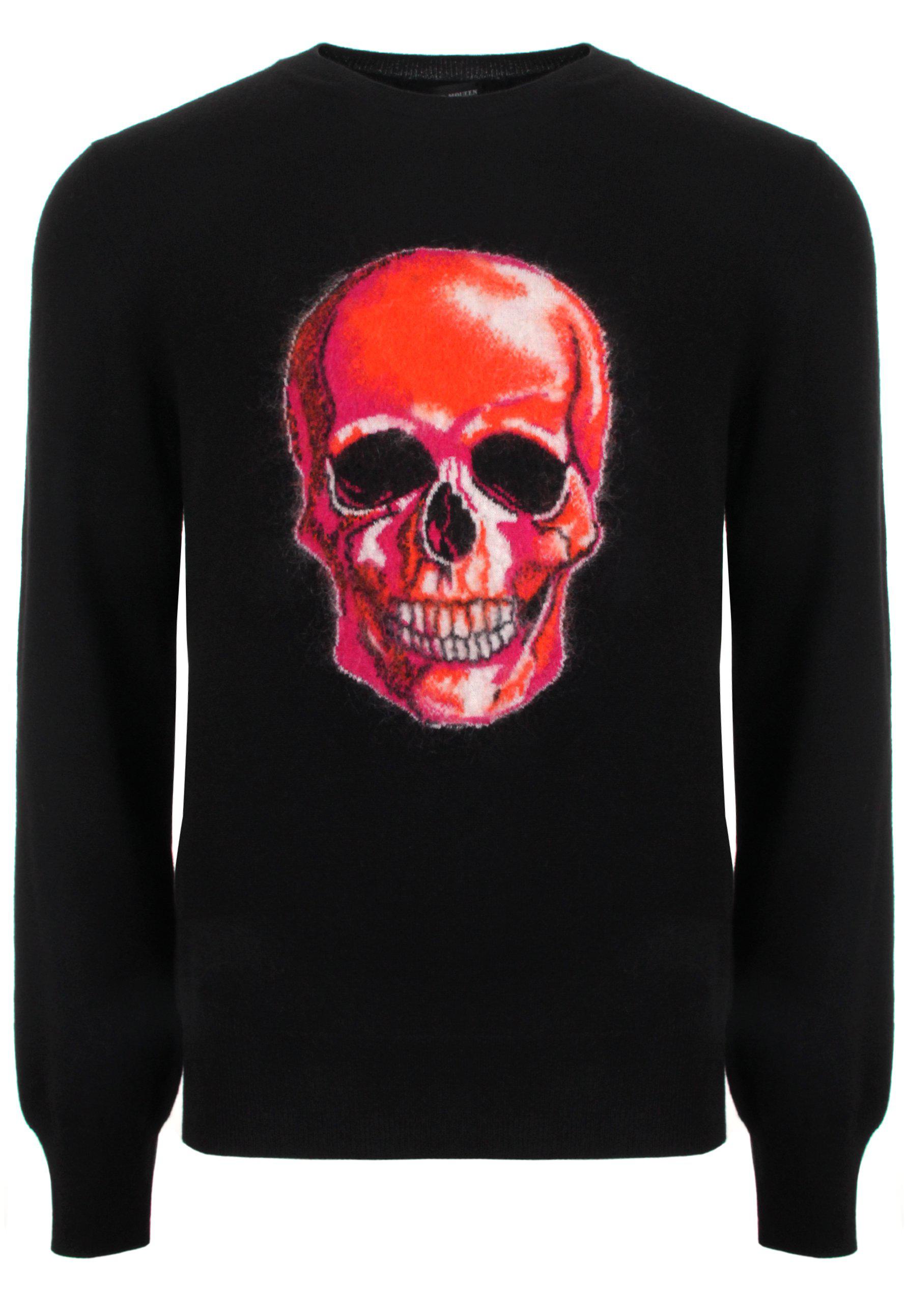 Alexander McQueen Skull Logo Knit Sweater Black/pink for Men - Lyst
