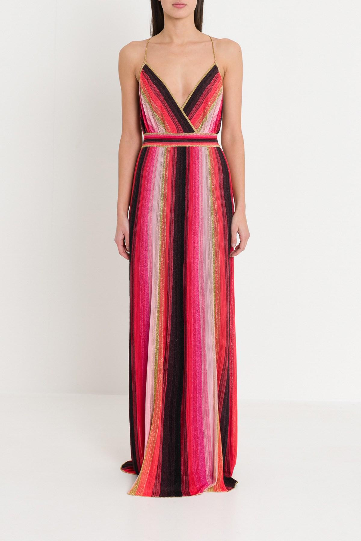 M Missoni Long Striped Lurex Dress in Red - Lyst