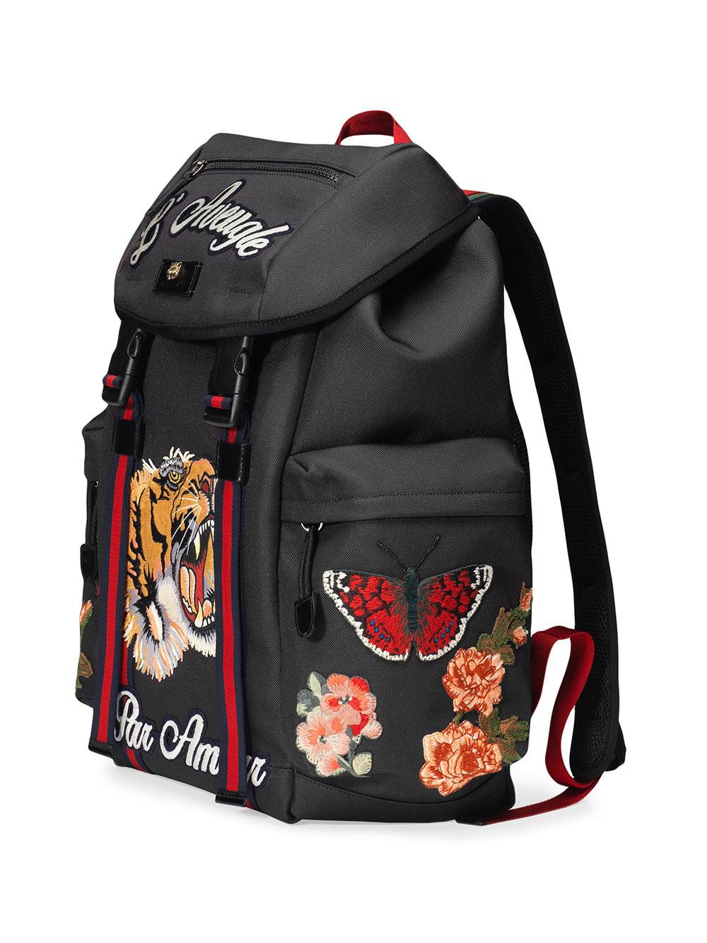 Lyst - Gucci Men&#39;s Zaino Embroidered Patch Canvas Backpack In Black in Black for Men