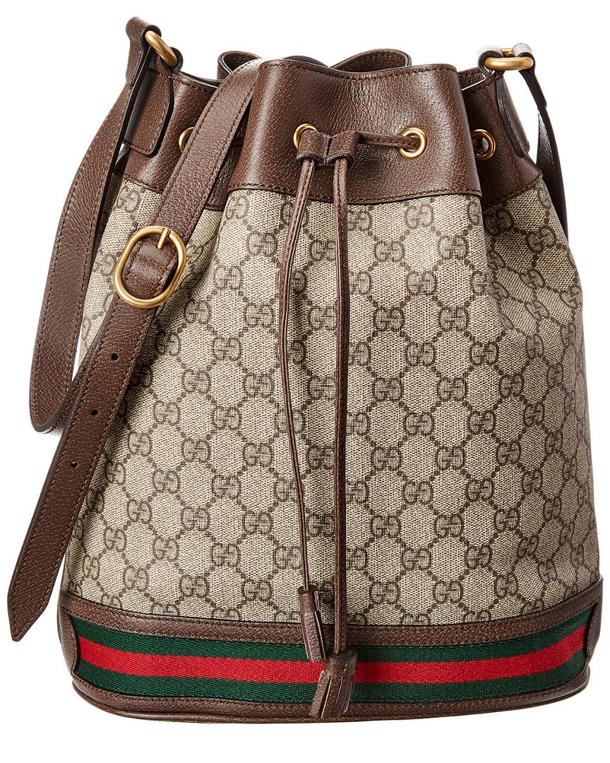 Gucci Ophidia GG Supreme Canvas & Leather Bucket Bag in Brown - Lyst