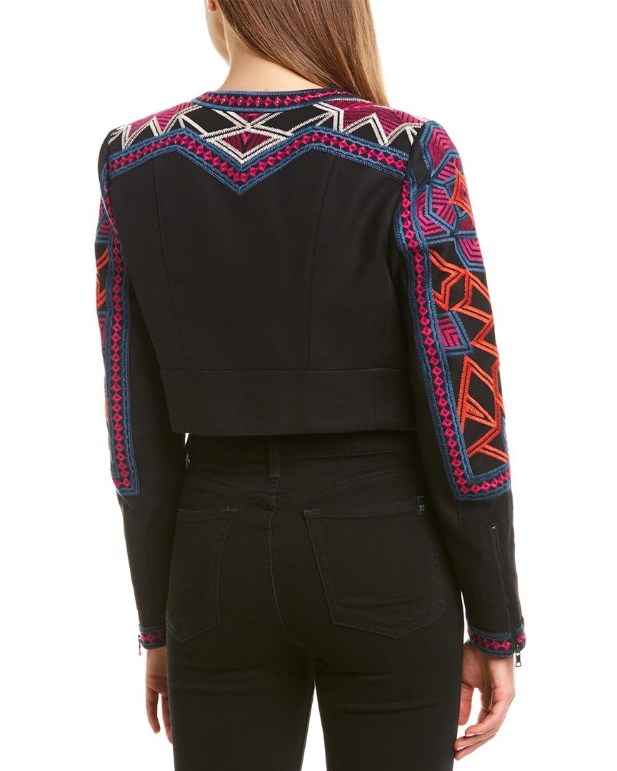 BCBGMAXAZRIA Cotton Embroidered Crop Jacket in Black Lyst