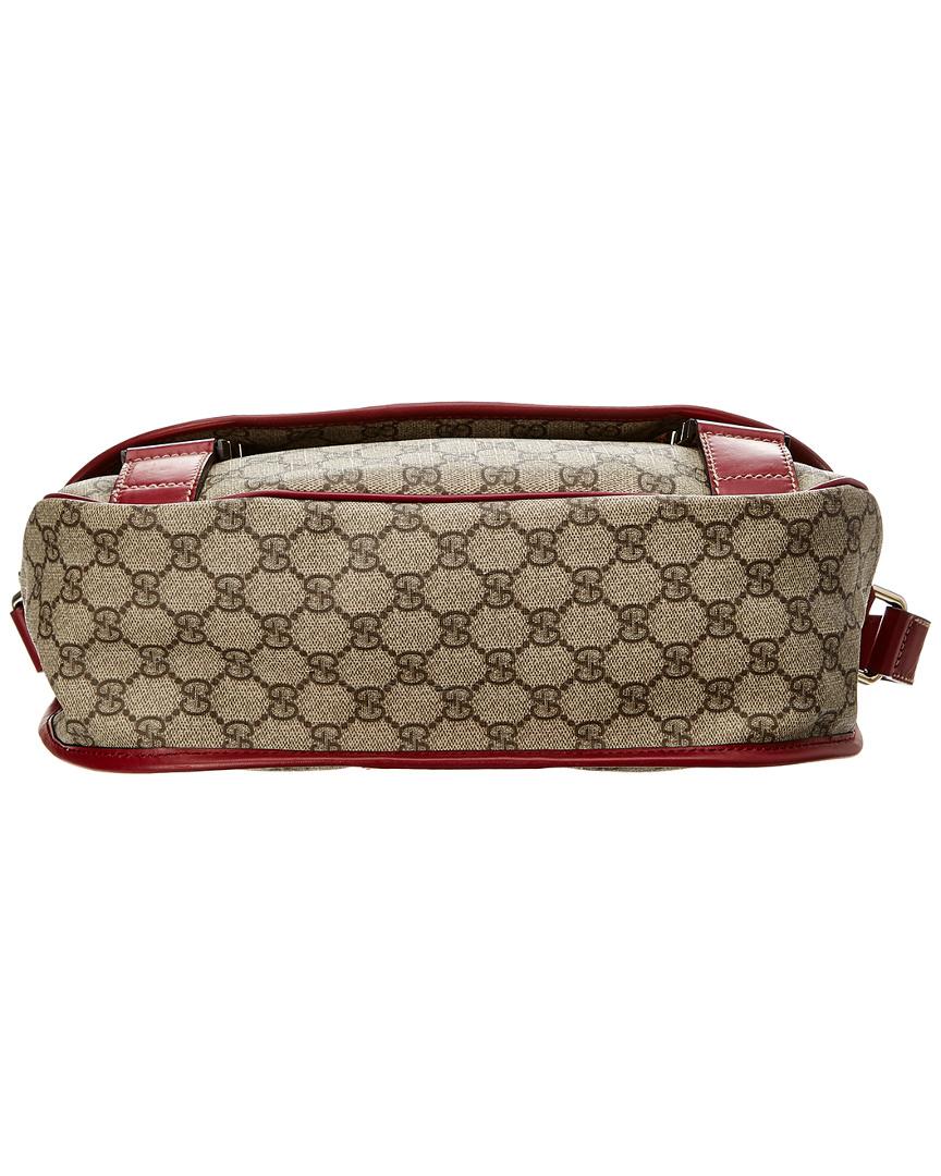 Gucci Brown GG Supreme Canvas & Red Leather Messenger Bag - Lyst