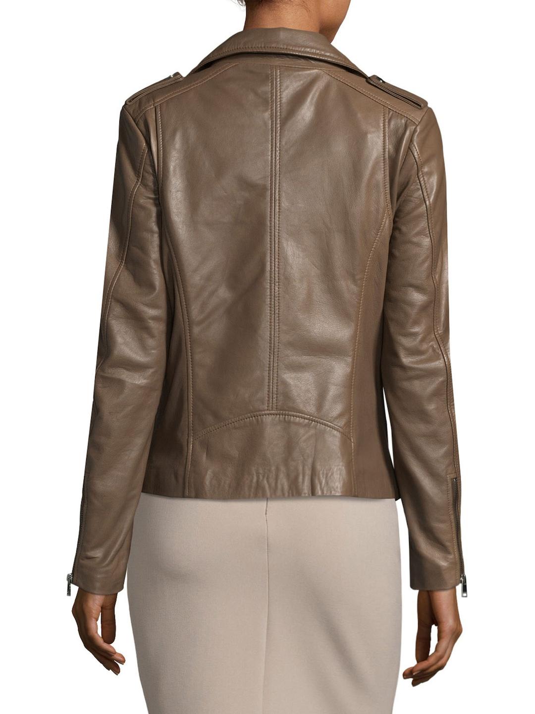 Lyst Lamarque Terri Lambskin Leather Motorcycle Jacket In Brown Gallery