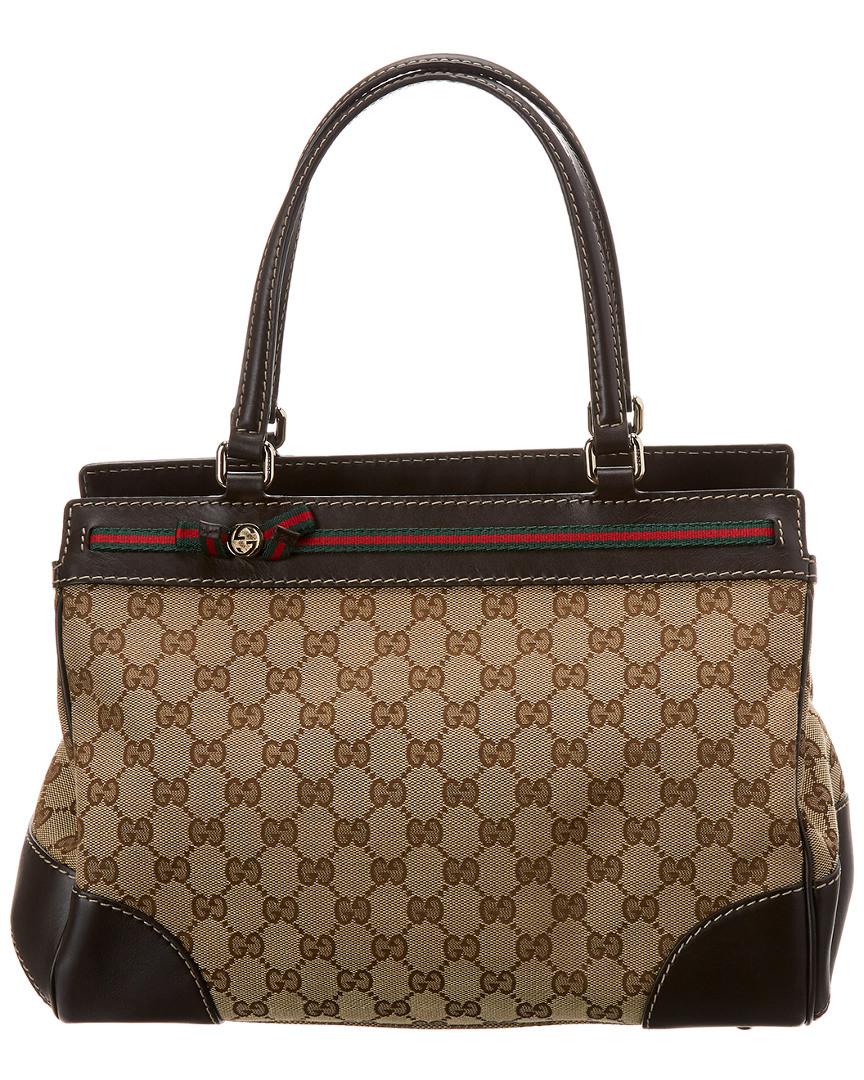 Lyst Gucci Brown Gg Canvas Leather Mayfair Tote In Gucci Women S Brown Gg Canvas Leather Mayfair Tote