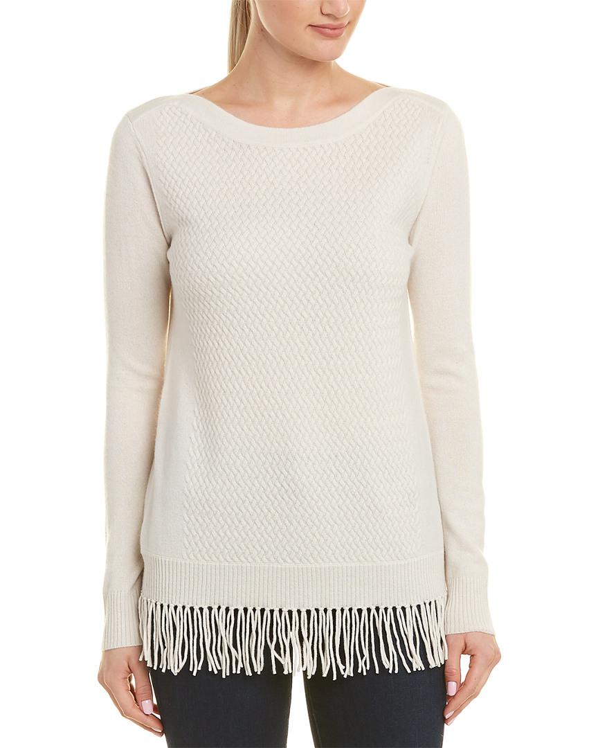 In Cashmere Fringe Cashmere Top in White - Lyst